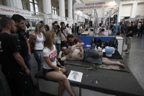 The tattoo artist at work