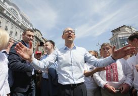 Arseniy Yatsenyuk, Vitaliy Klichko and Oleg Tyagnibok