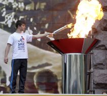 The sportsman lights the olympic fire