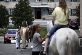 Children ride on horseback