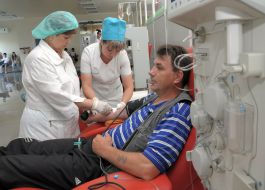 The donor gives blood