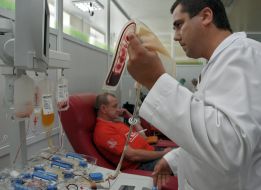 The donor gives blood