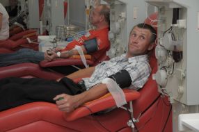 The donor gives blood