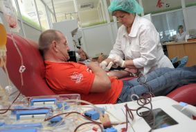 The donor gives blood