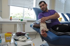 The donor gives blood