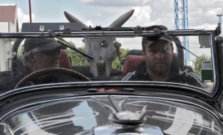 Car of participants of rally  "Beijing-Paris 2013"