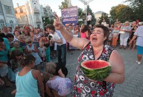 Woman eating watermelon