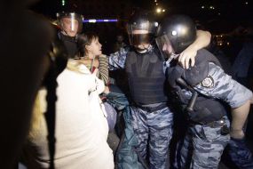 Soldiers of Special Forces "Berkut" detain protesters