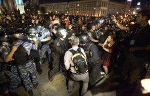 Soldiers of Special Forces "Berkut" detain protesters