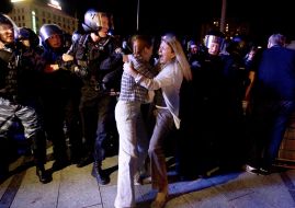 Soldiers of Special Forces "Berkut" detain protesters