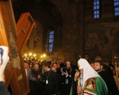 Patriarch Kirill near the Cross of St. Andrey