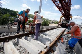 Workers laid track
