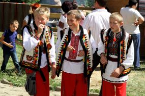 Guys in Hutsul folk costumes