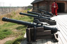 A man dressed as a Cossack gun shows