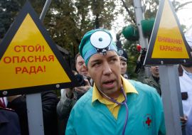 Participant of the action satirical Democratic Party of Ukraine