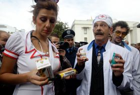 Participants of the action satirical Democratic Party of Ukraine