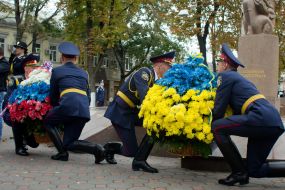 Laying-on of flowers to Memorial to the workers of militia of the Odessa region