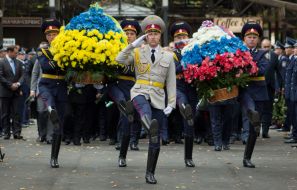 Laying-on of flowers to Memorial to the workers of militia of the Odessa region