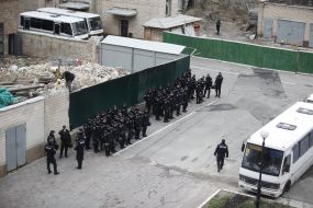 Soldiers of special police "Berkut" in the yard of the KSCA