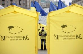 Activists near agitations tents