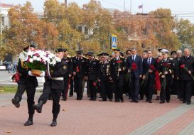 Participants of ceremony of laying flowers