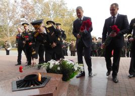 Participants of ceremony of laying flowers