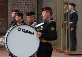 Participants of ceremony of laying flowers