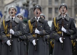 Members of the military and historical processions