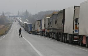 Trucks on the road side