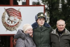 Soldier with parents