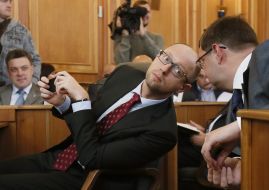 Oleg Tyagnibok, Arseniy Yatsenyuk and Vitaliy Kovalchuk