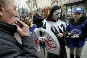 A participant of action in costume of death