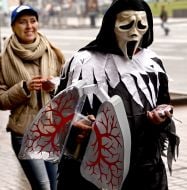 A participant of action in costume of death