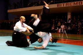 Master of Aikido demonstrates exercises