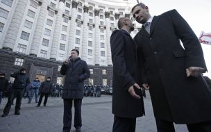 Oleg Tyagnibok, Arseniy Yatsenyuk and Vitali Klitschko