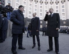 Oleg Tyagnibok, Arseniy Yatsenyuk and Vitali Klitschko
