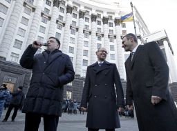 Oleg Tyagnibok, Arseniy Yatsenyuk and Vitali Klitschko