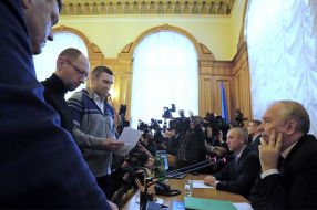 Oleg Tyagnibok, Arseniy Yatsenyuk and Vitaliy Klitschko