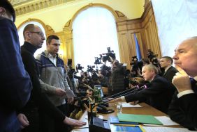 Oleg Tyagnibok, Arseniy Yatsenyuk and Vitaliy Klitschko
