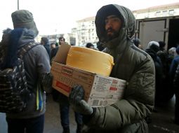 Men bring food products