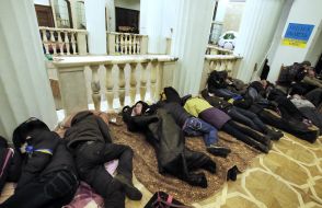 Activists Euromaidan building Kyiv City State Administration