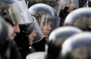 Law enforcers near the parliament building
