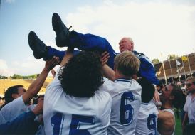 Valery Lobanovsky and players of FC "Dynamo" celebrating the victory
