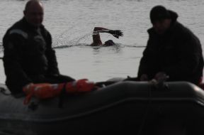 Participant of Christmas swim of walruses