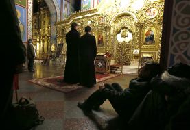 Participants of protest action in the Mykhail cathedral