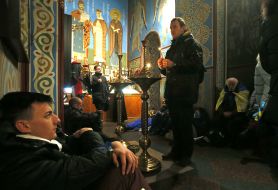 Participants of protest action in the Mykhail cathedral