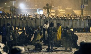 Priests and law enforcement at Hrushevskogo street in Kiev