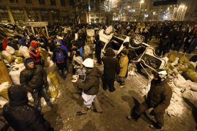 Law enforcement officers and protesters