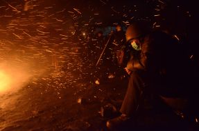 Protesters at Hrushevskogo street in Kyiv