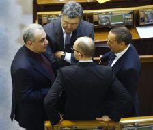 David Zhvania, Petr Poroshenko, Arseniy Yatsenyuk and Nykolay Martynenko